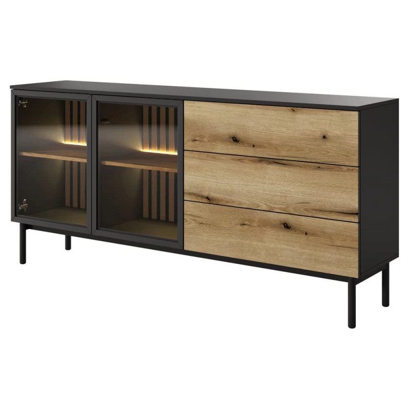 Комод с телескопическими направляющими Perfect Home Lang 2D3S/180 179,9x84,8x39,4 Черный/Дуб эвок (PFH-091142)