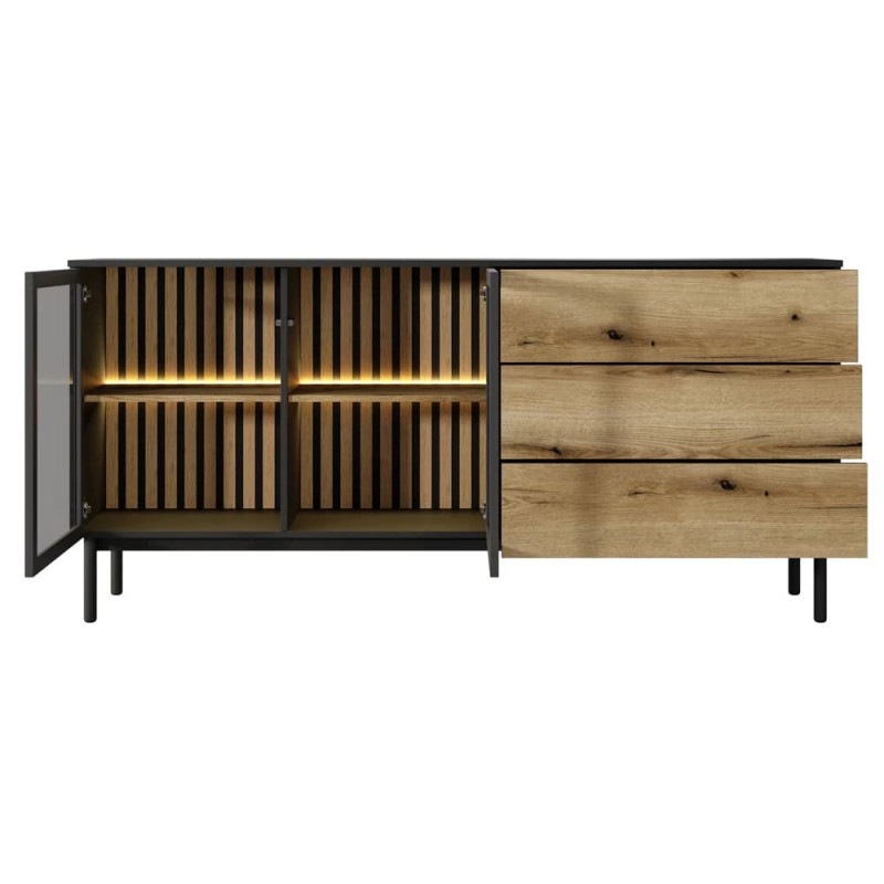 Комод с телескопическими направляющими Perfect Home Lang 2D3S/180 179,9x84,8x39,4 Черный/Дуб эвок (PFH-091142)