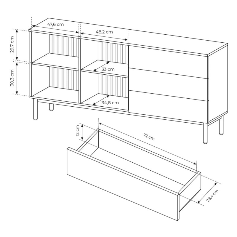 Комод с телескопическими направляющими Perfect Home Lang 2D3S/180 179,9x84,8x39,4 Черный/Дуб эвок (PFH-091142)