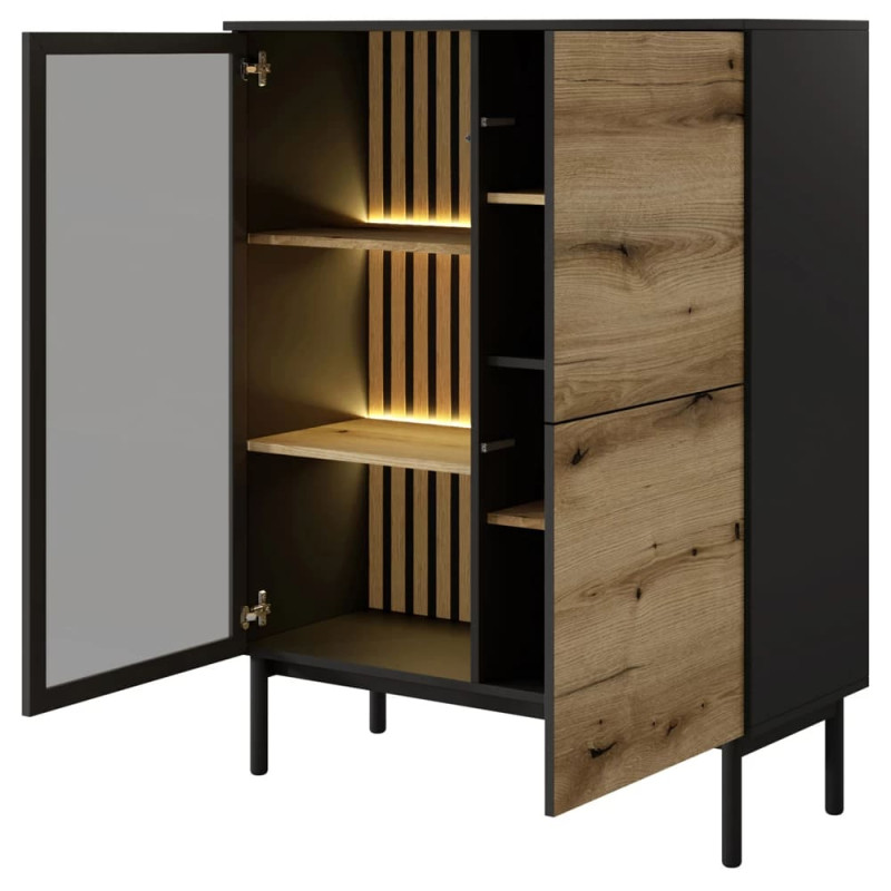 Вітрина низька у вітальню Perfect Home Lang 3D1W/100 125,4х100,1х39,4 Чорний/Дуб евок (PFH-091141)