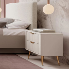 Тумба прикроватная с телескопическими направляющими Perfect Home Lante 2S 63,2x55,3x38 Бежевый (золотые ножки) (PFH-091123)