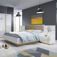 Двуспальная каркасная кровать Perfect Home Marco 160 210,4x164,4x104,4 Белый/Белый глянец/Дуб грандсон (PFH-091045)