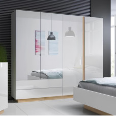 Шкаф распашной с зеркалом Perfect Home Marco 4D2S 220х202,4х54 Белый/Белый глянец/ Дуб грандсон (PFH-091041)