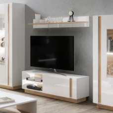Тумба під телевізор Perfect Home Marco 1D 138,1х45,5х40 Білий/Білий глянець/ Дуб грандсон (PFH-091036)