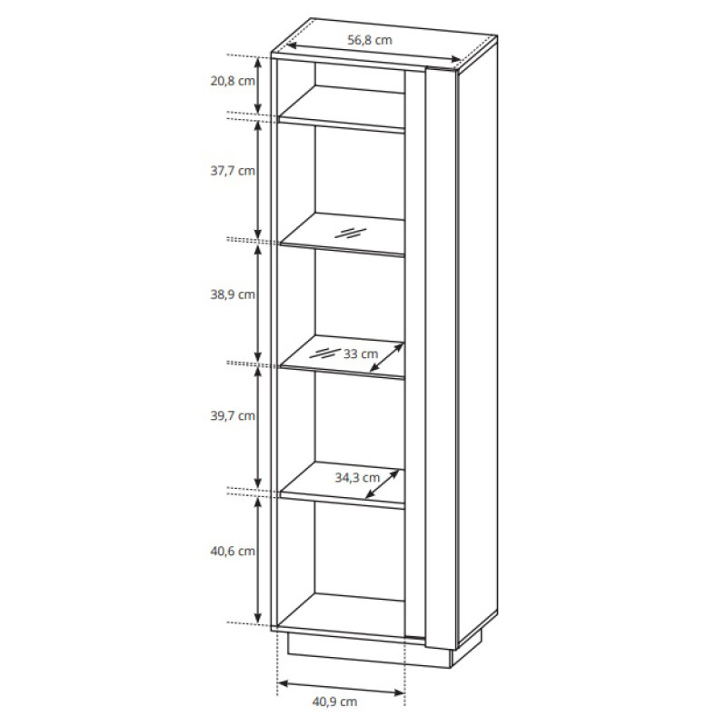 Вітрина висока у вітальню  Perfect Home Marco 1D1W/60 193,5х60х40 Білий/Білий глянець/Дуб грандсон (PFH-091029)