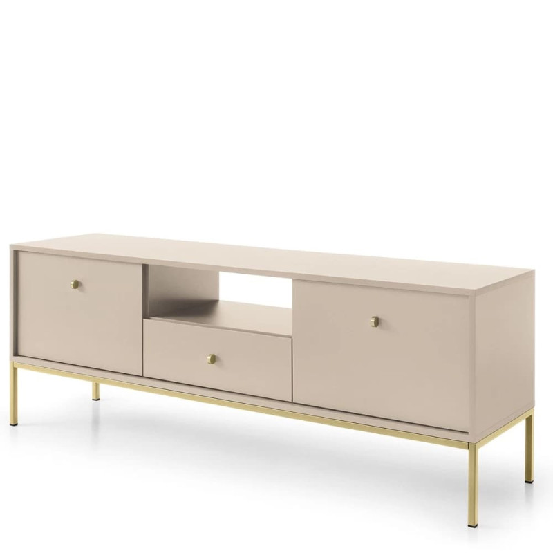Тумба під телевізор з телескопічними напрямними Perfect Home Mono MRTV154 2D1S 153,4х56,2х39 Беж пісочний (золоті ніжки) (PFH-091201)