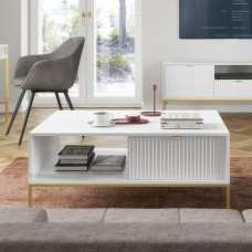 Журнальный стол с телескопическими направляющими Perfect Home Nova L104 1S 104x68x46 Белый (золотые ножки) (PFH-091249)