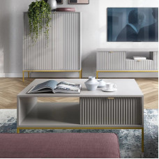 Журнальный стол с телескопическими направляющими Perfect Home Nova L104 1S 104x68x46 Серый (золотые ножки) (PFH-091252)