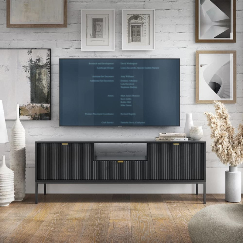 Тумба під телевізор з телескопічними напрямними Perfect Home Nova RTV154 2D1S 168х56х39 Чорний (чорні ніжки) (PFH-091219) - фото 