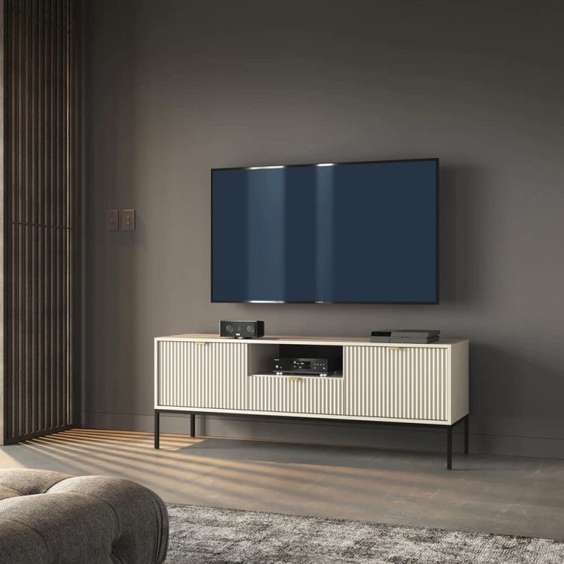 Тумба під телевізор з телескопічними напрямними Perfect Home Nova RTV154 2D1S 168х56х39 Кашемір (чорні ніжки) (PFH-091230) - фото 