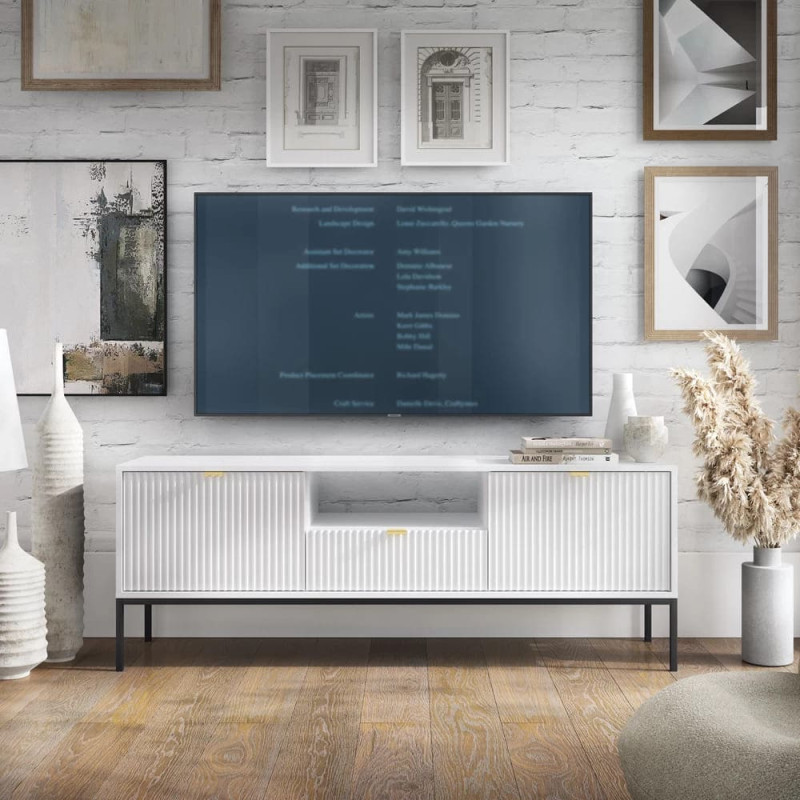 Тумба під телевізор з телескопічними напрямними Perfect Home Nova RTV154 2D1S 168х56х39 Білий (чорні ніжки) (PFH-091225) - фото 