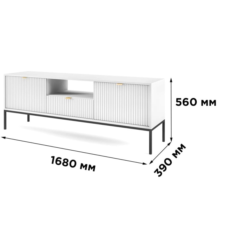Тумба під телевізор з телескопічними напрямними Perfect Home Nova RTV154 2D1S 168х56х39 Білий (чорні ніжки) (PFH-091225)