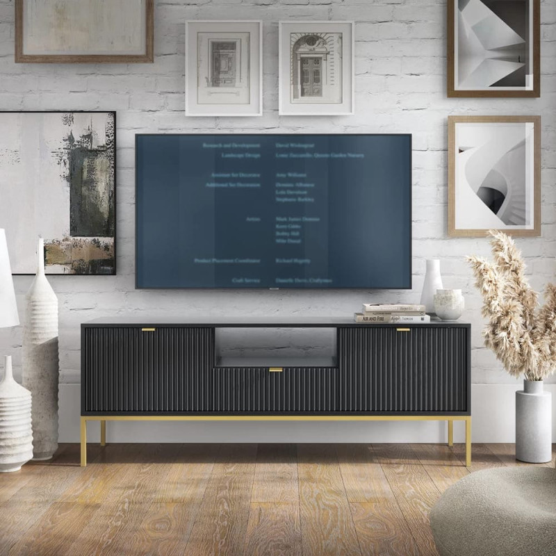 Тумба під телевізор з телескопічними напрямними Perfect Home Nova RTV154 2D1S 168х56х39 Чорний (золоті ніжки) (PFH-091221) - фото 