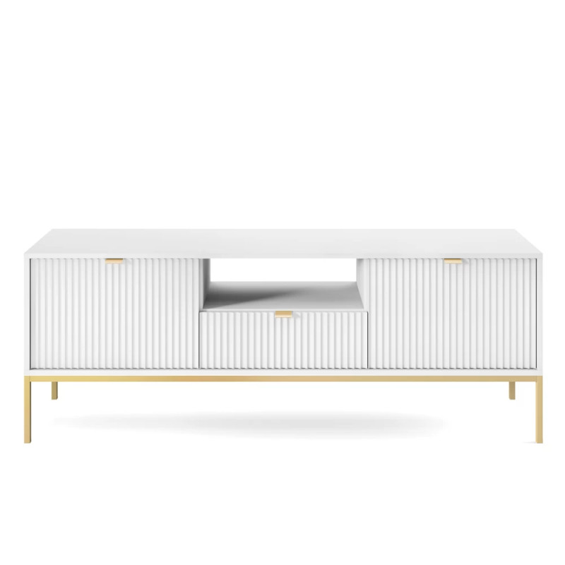 Тумба під телевізор з телескопічними напрямними Perfect Home Nova RTV154 2D1S 168х56х39 Білий (золоті ніжки) (PFH-091224)