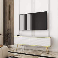 Тумба під телевізор Perfect Home Oro RTV135 MDF 2D 135х53х32 Білий (золоті ніжки) (PFH-091329)