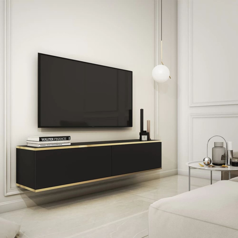 Тумба під телевізор навісна Perfect Home Oro RTV135 2D 135х30х32 Чорний (PFH-091352) - фото 
