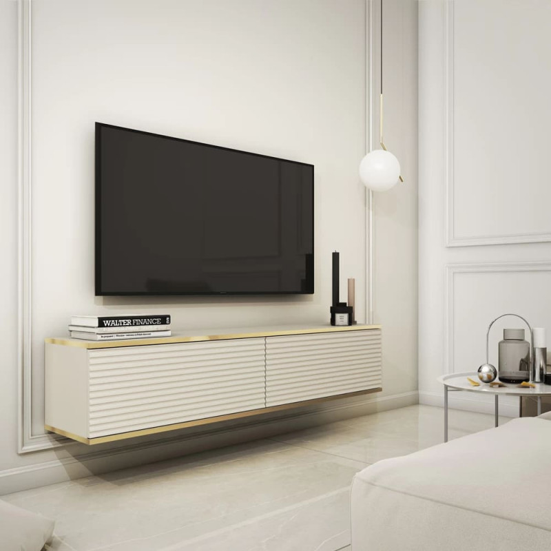 Тумба під телевізор навісна Perfect Home Oro RTV135 MDF 2D 135х30х32 Бежевий (PFH-091356) - фото 
