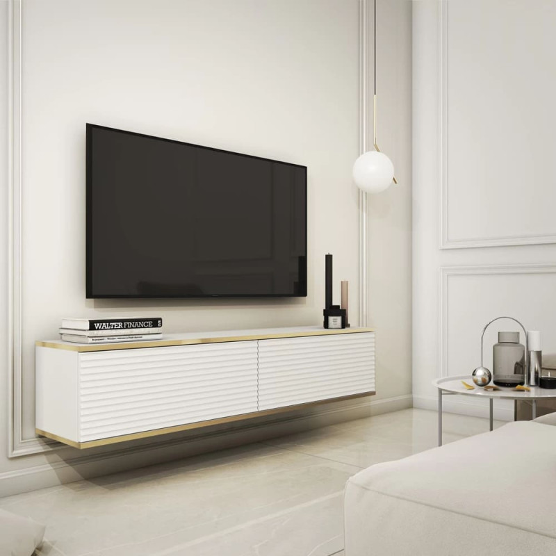 Тумба під телевізор навісна Perfect Home Oro RTV135 MDF 2D 135х30х32 Білий (PFH-091354) - фото 