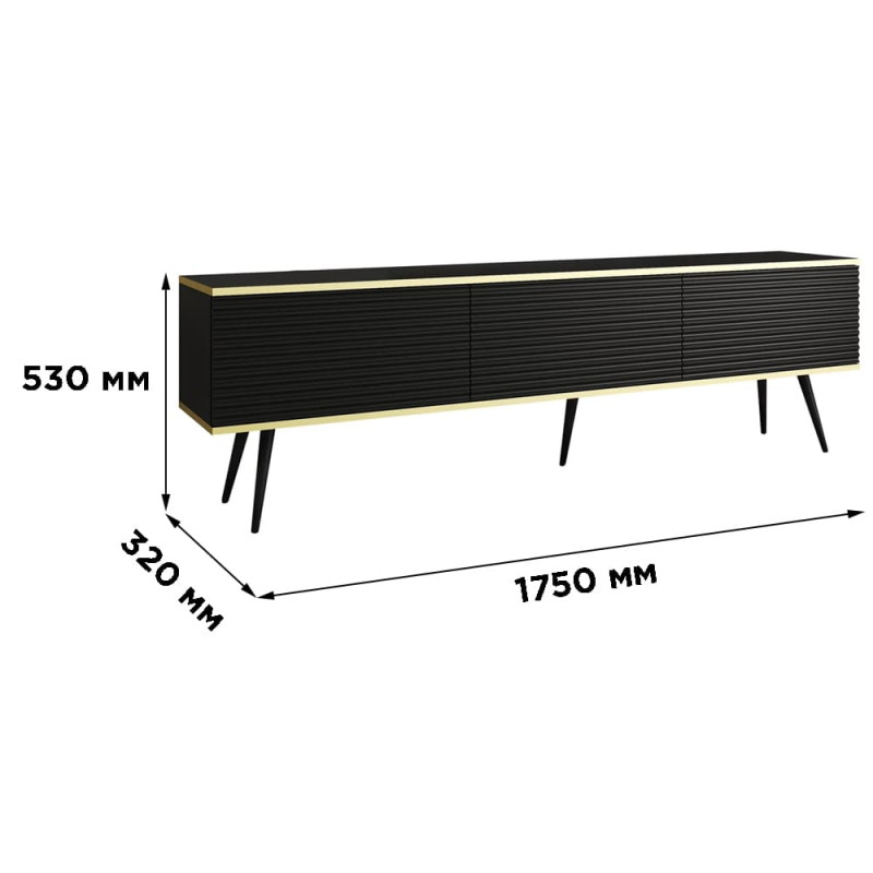 Тумба під телевізор Perfect Home Oro RTV175 MDF 3D 175х53х32 Чорний (чорні ніжки) (PFH-091346)