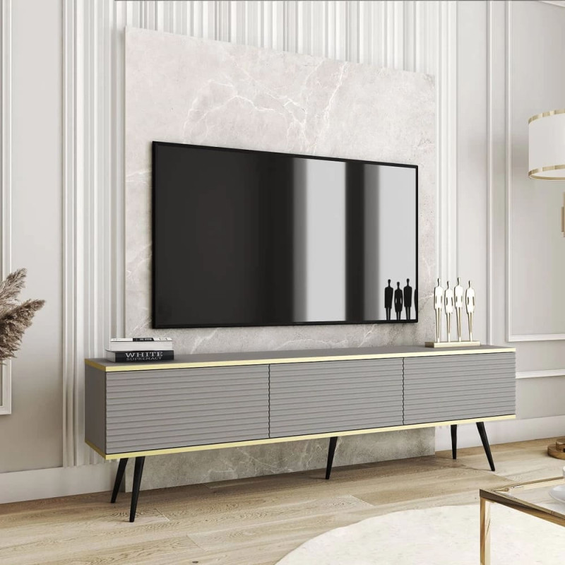 Тумба під телевізор Perfect Home Oro RTV175 MDF 3D 175х53х32 Сірий (чорні ніжки) (PFH-091344) - фото 