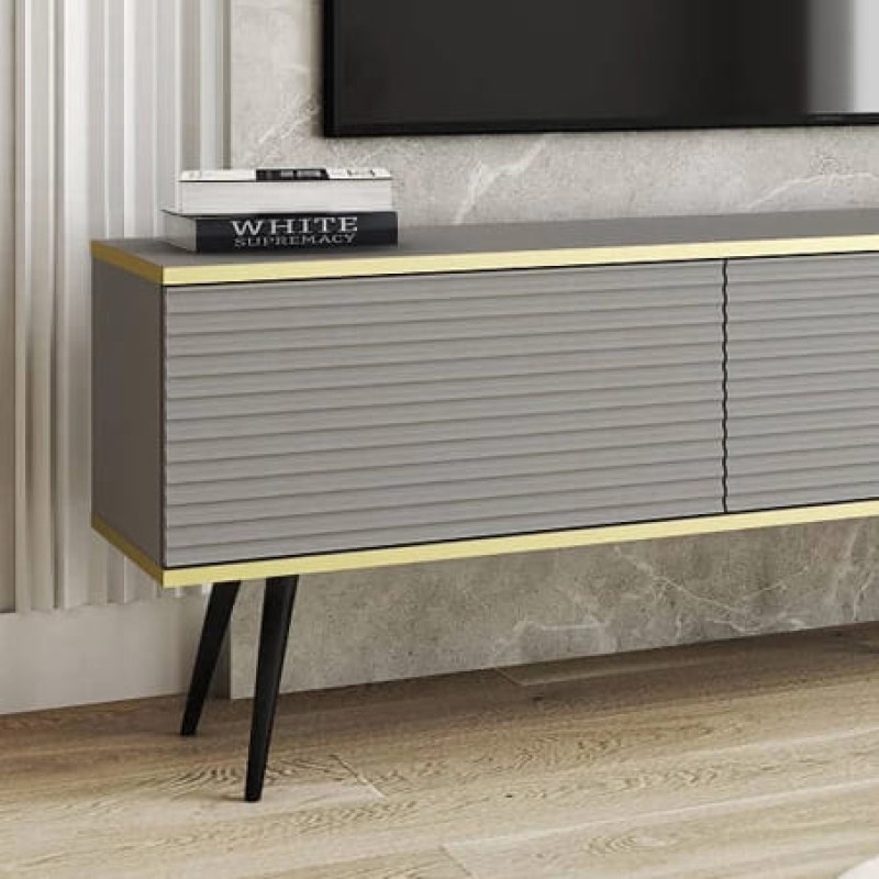 Тумба під телевізор Perfect Home Oro RTV175 MDF 3D 175х53х32 Сірий (чорні ніжки) (PFH-091344)