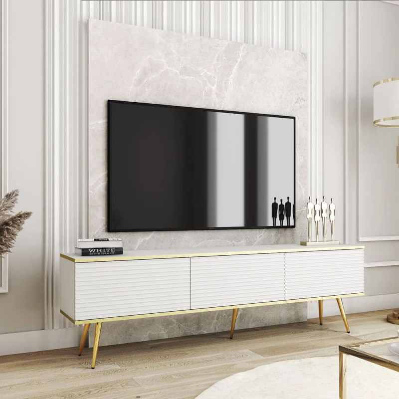 Тумба під телевізор Perfect Home Oro RTV175 MDF 3D 175х53х32 Білий (золоті ніжки) (PFH-091341) - фото 