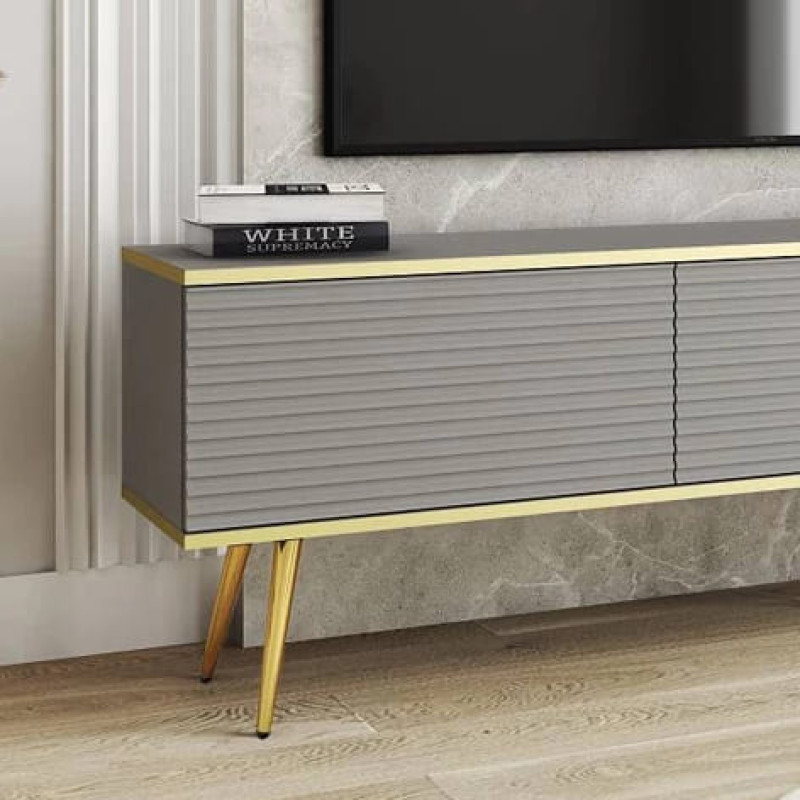 Тумба під телевізор Perfect Home Oro RTV175 MDF 3D 175х53х32 Сірий (золоті ніжки) (PFH-091342)