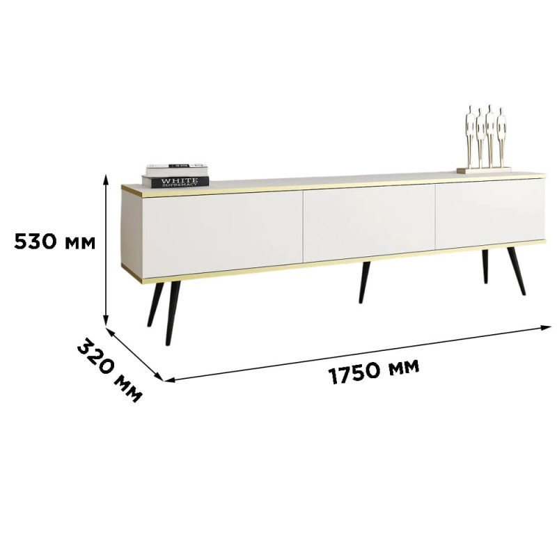 Тумба під телевізор Perfect Home Oro RTV175 3D 175х53х32 Білий (чорні ніжки) (PFH-091336)