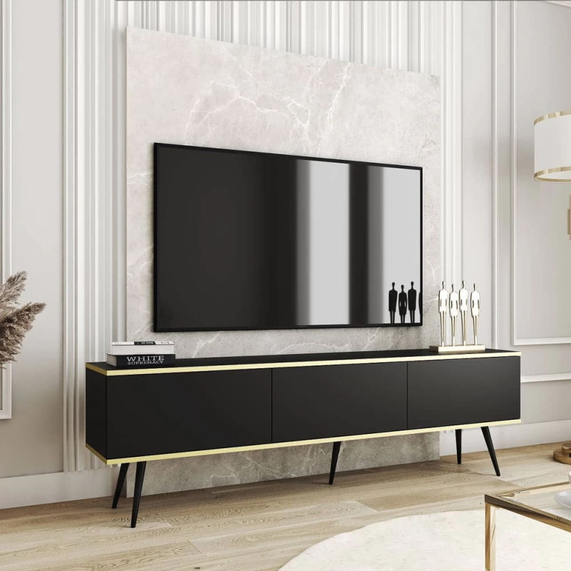 Тумба під телевізор Perfect Home Oro RTV175 3D 175х53х32 Чорний (чорні ніжки) (PFH-091339) - фото 