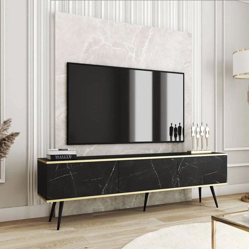 Тумба під телевізор Perfect Home Oro RTV175 3D 175х53х32 Чорний мармур (чорні ніжки) (PFH-091340) - фото 