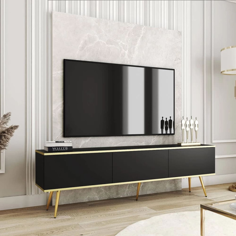 Тумба під телевізор Perfect Home Oro RTV175 3D 175х53х32 Чорний (золоті ніжки) (PFH-091321) - фото 