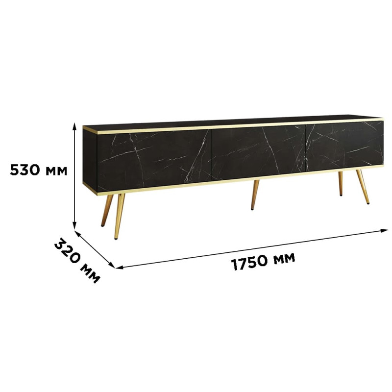 Тумба під телевізор Perfect Home Oro RTV175 3D 175х53х32 Чорний мармур (золоті ніжки) (PFH-091322)