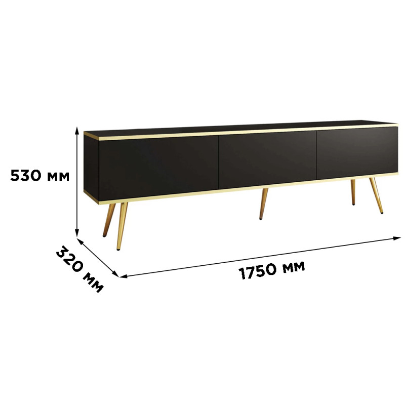Тумба під телевізор Perfect Home Oro RTV175 3D 175х53х32 Чорний (золоті ніжки) (PFH-091321)