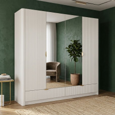 Шкаф распашной четырехдверный с телескопическими направляющими Perfect Home Lante 4D2S/213 213x208,4x54,6 Бежевый (золотые ручки) (PFH-091124)
