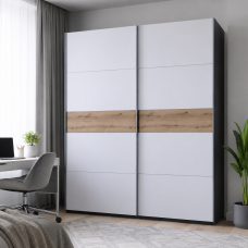 Шкаф купе Doros G-Caiser Антрацит / Белый вставка Дуб Эвок 2 ДСП / 5 частей 220х60х240 (42005418) (DRS-012252)