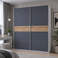 Шкаф купе Doros G-Caiser Белый/Графит вставка Дуб Эвок 2 ДСП /5 частей 220х60х240 (44900282) (DRS-012233)