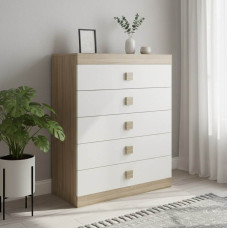 Високий комод Еверест на 5 ящиків Соната-2 80х38х101 дуб сонома/білий (EVR-2019)