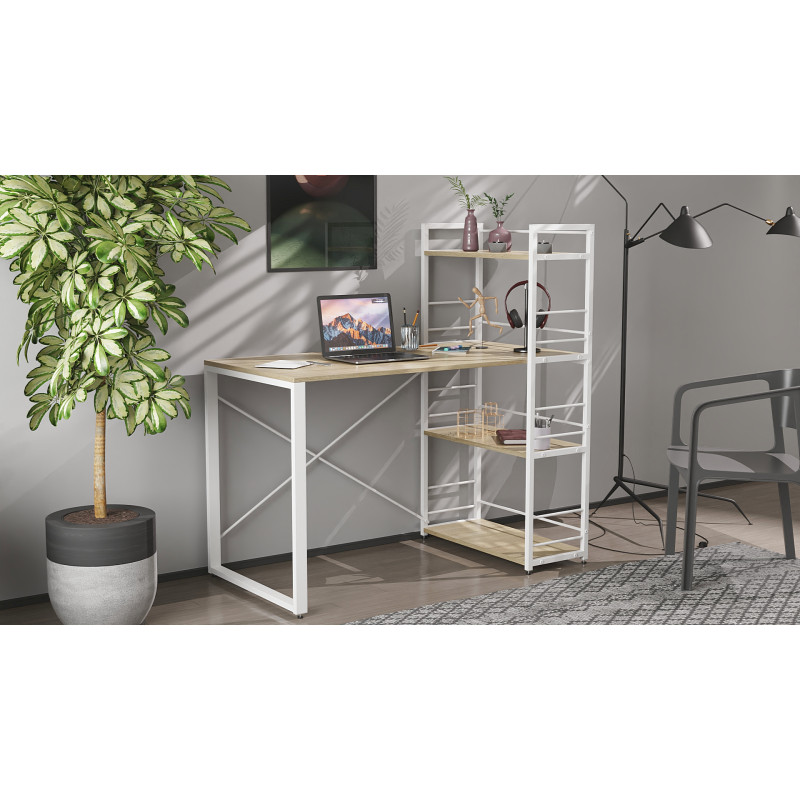 Письменный стол Ferrum-decor Серии Конект c этажеркой 75x120x600 белый ДСП Дуб Сонома 16мм (FRD-104227)