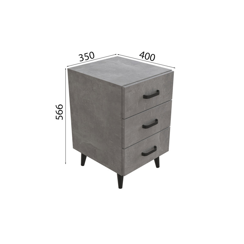 Тумба Віва 3 на конусних ніжках Ferrum-decor 56,5x35x40 Чорний метал ДСП Бетон 16 мм (FRD-106817)