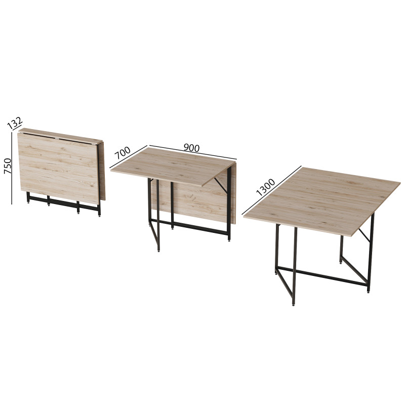 Стіл трансформер книжка Вуді Ferrum-decor 75x130x90 Чорний метал ДСП Дуб Сан-Марино 16 мм (FRD-106748)