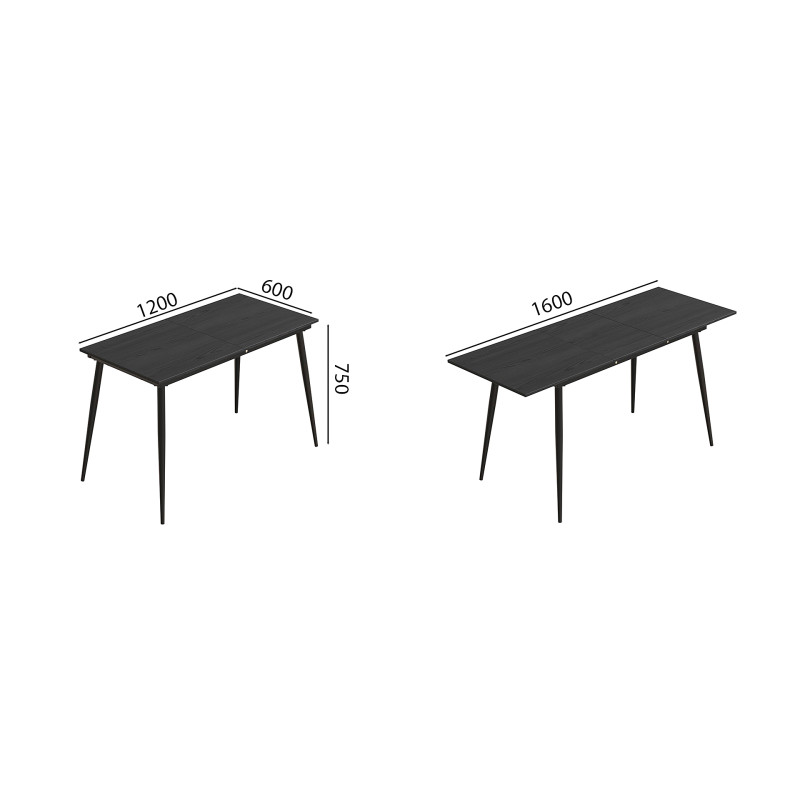 Стіл кухонний розкладний Данді на конусних ногах Ferrum-decor 75x120(160)x60 Чорний метал ДСП Сосна Кембра 16 мм (FRD-106770)