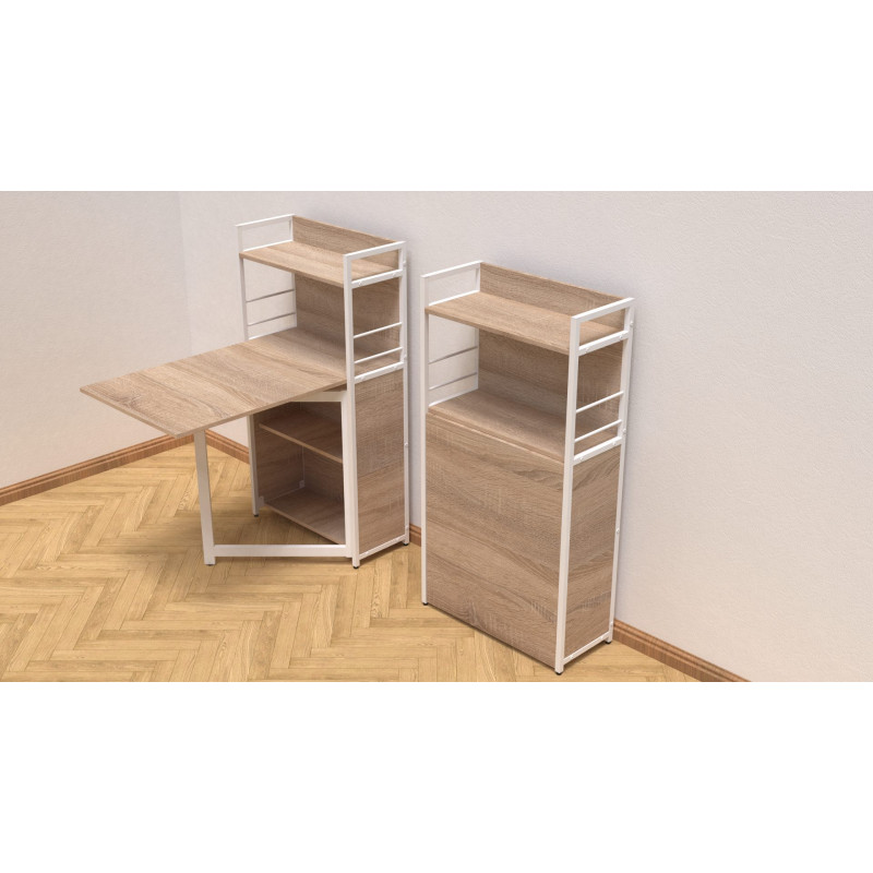 Стол книжка с этажеркой Практик 1 Ferrum-decor 1200x640x990 Белый металл ДСП Дуб Сонома 16 мм (FRD-104621)