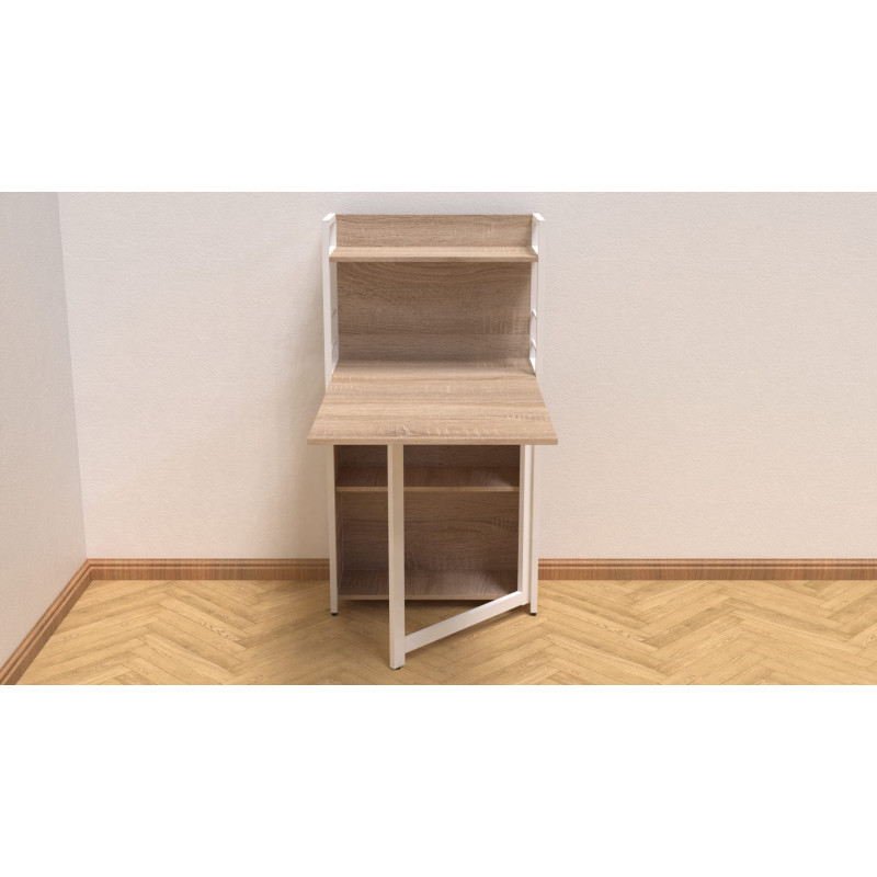 Стол книжка с этажеркой Практик 1 Ferrum-decor 1200x640x990 Белый металл ДСП Дуб Сонома 16 мм (FRD-104621)