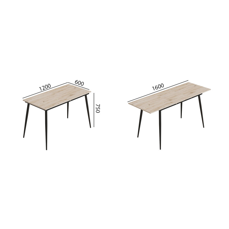 Стіл кухонний розкладний Данді на конусних ногах Ferrum-decor 75x120(160)x70 Чорний метал ДСП Дуб Сан-Марино 16 мм (FRD-106782)