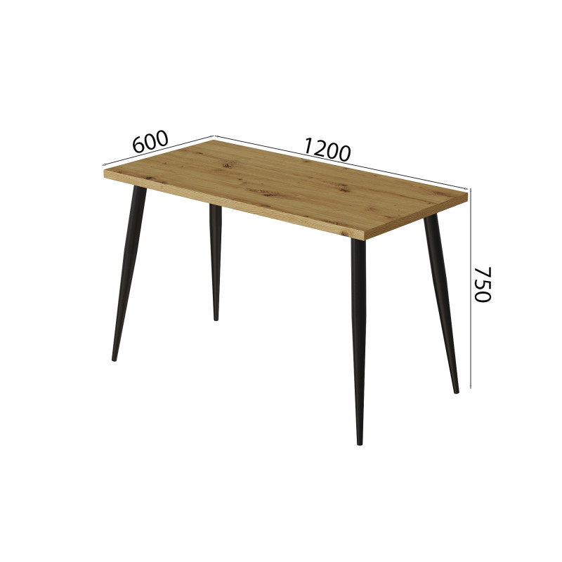 Стіл кухонний Марсель 50 Ferrum-decor 75x120x60 Чорний метал ДСП Дуб Артизан 32 мм (FRD-106702)