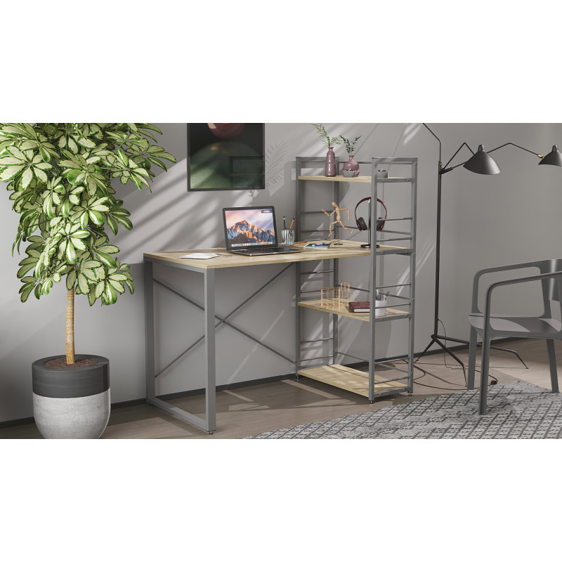 Письмовий стіл Ferrum-decor Серії Конект з етажеркою 75x120x600 сірий ДСП Дуб Сонома 16мм (FRD-104233)