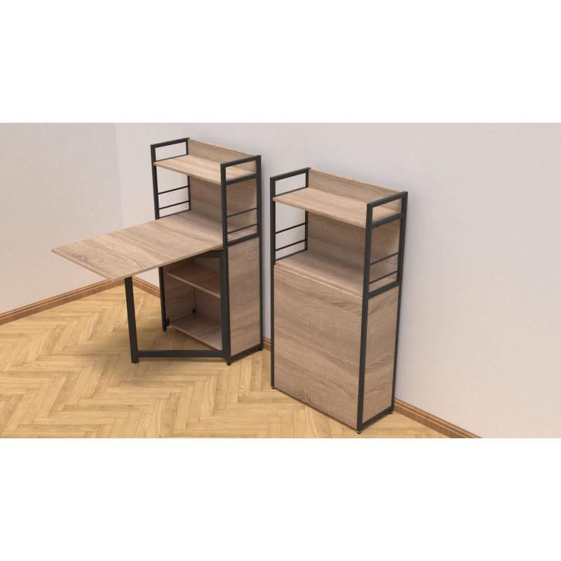 Стол книжка с этажеркой Практик 1 Ferrum-decor 1200x640x990 Черный металл ДСП Дуб Сонома 16 мм (FRD-104614)