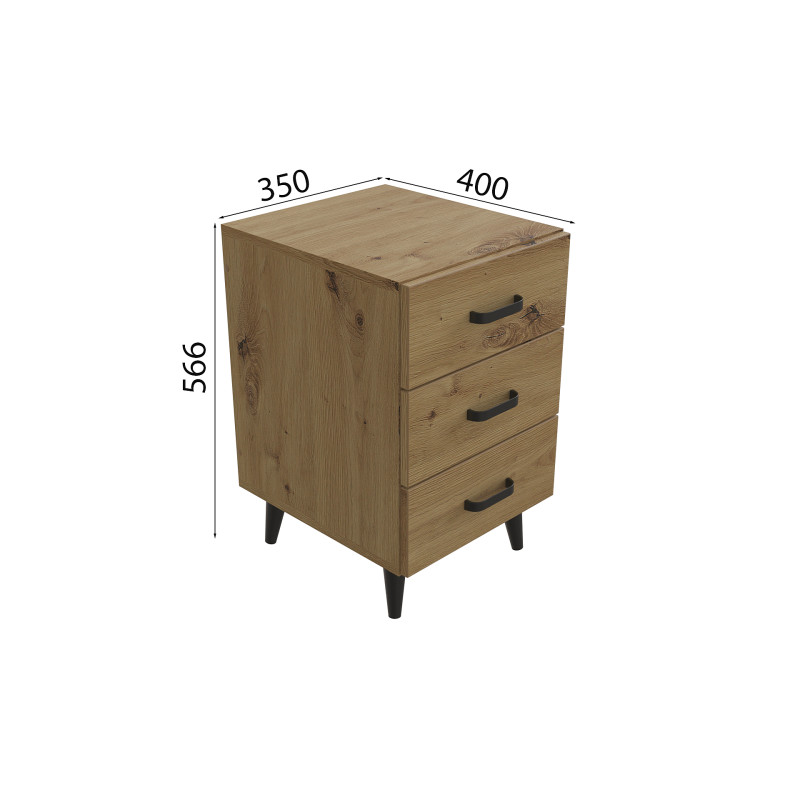 Тумба Віва 3 на конусних ніжках Ferrum-decor 56,5x35x40 Чорний метал ДСП Дуб Артизан 16 мм (FRD-106824)