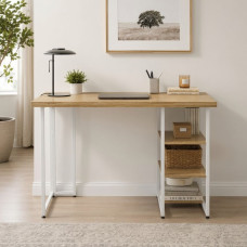 Стол письменный Кевин Ferrum-decor 75x120x60 Белый металл ДСП Дуб Евок Прибрежный 32 мм (FRD-108055)