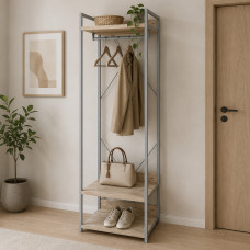 Шкаф Гардероб Уни секция 1 серии Конект Ferrum-decor 220x60x50см Серый металл ДСП Дуб Сан-Марино 32 мм (FRD-106875)